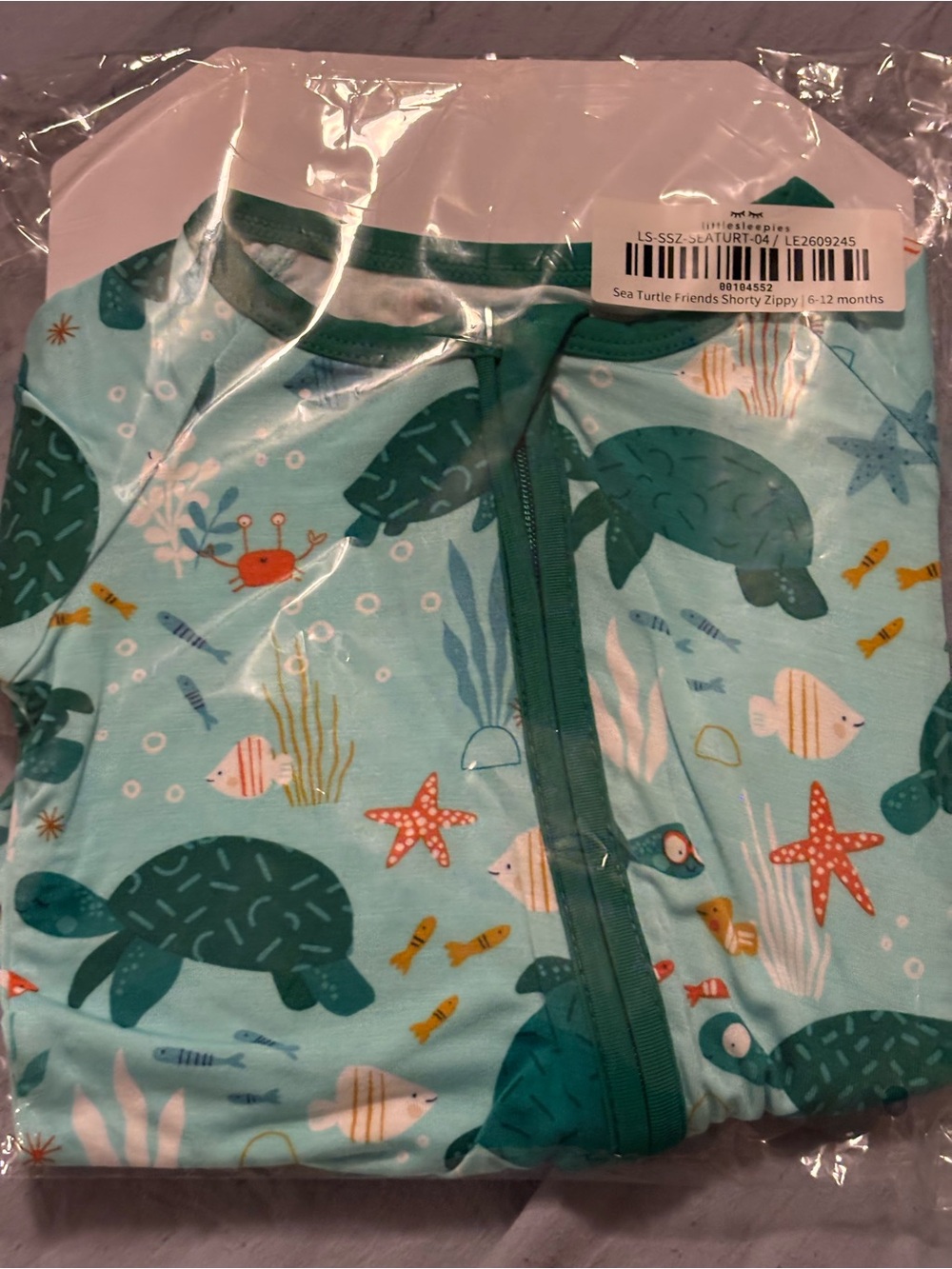 Little Sleepies Sea Turtle Friends Shorty Zippy Romper - Teal, Aqua, Coral